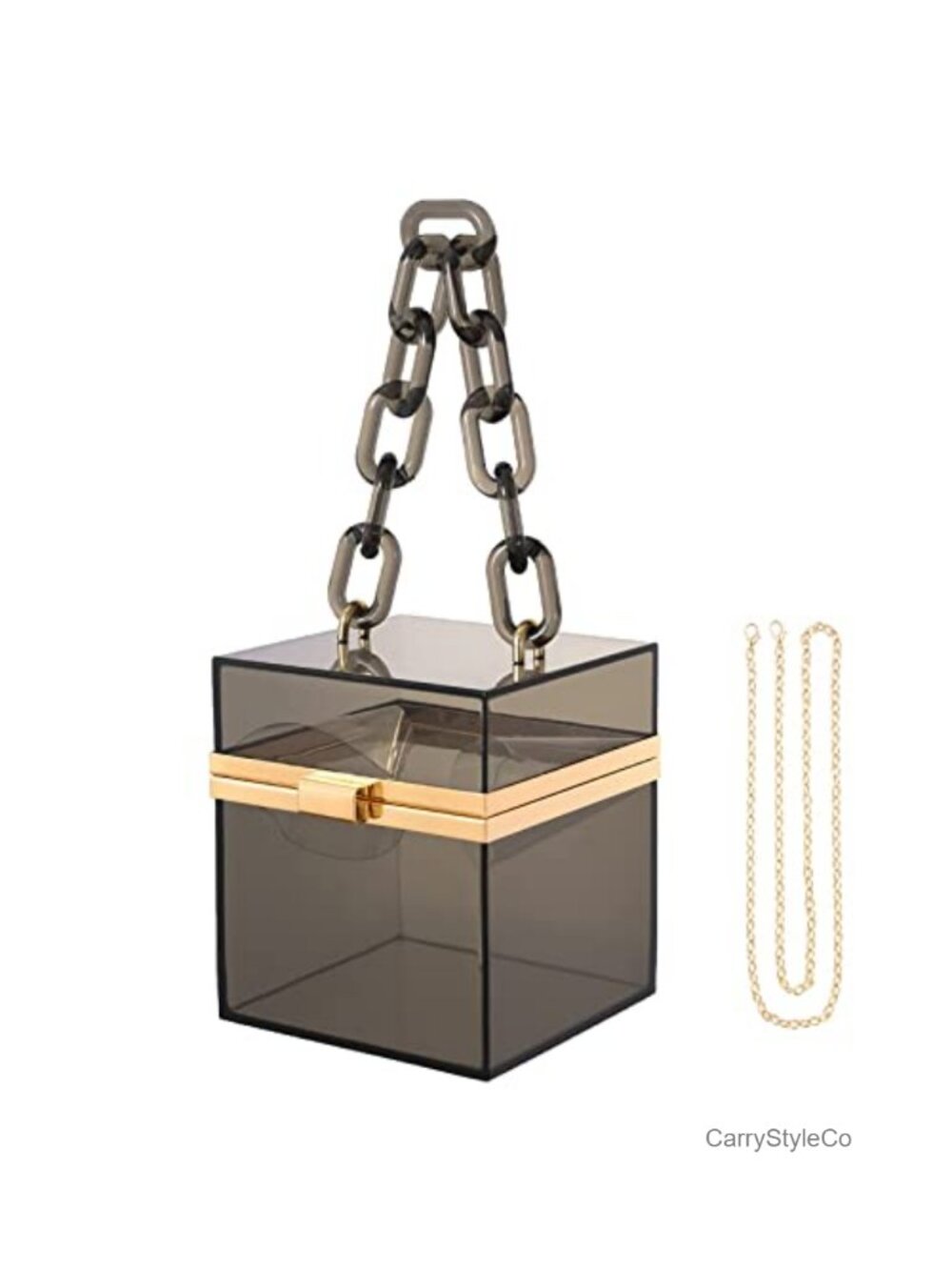 Clear Acrylic Box Clutch Hard Evening Purse Dual Chain Straps